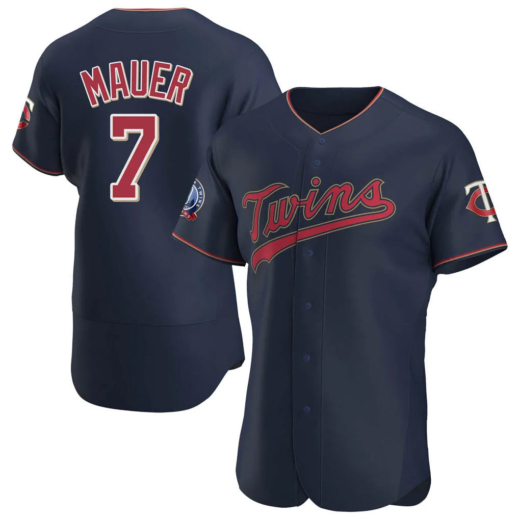 Yuxns M.Twins #7 Joe Mauer Player Navy 60th Home Limited Elite Stitched Jerseys