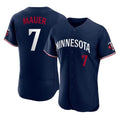 Yuxns M.Twins #7 Joe Mauer Player Navy Replica Home Limited Elite Stitched Jerseys