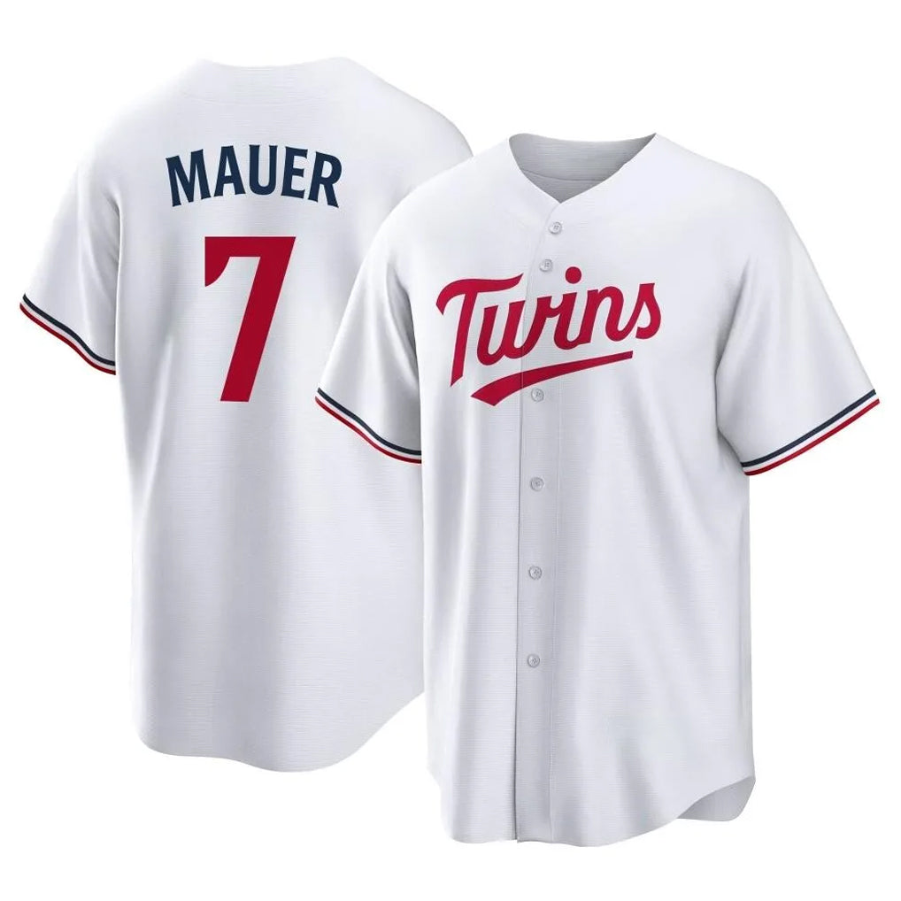 Yuxns M.Twins #7 Joe Mauer Player White Home Game Stitched Jerseys
