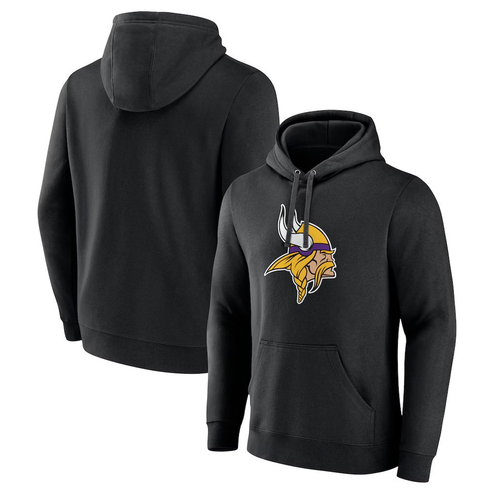 Yuxns M.Vikings Black LOGO Pullover Hoodies Limited Game Blank Player Stitched Jerseys