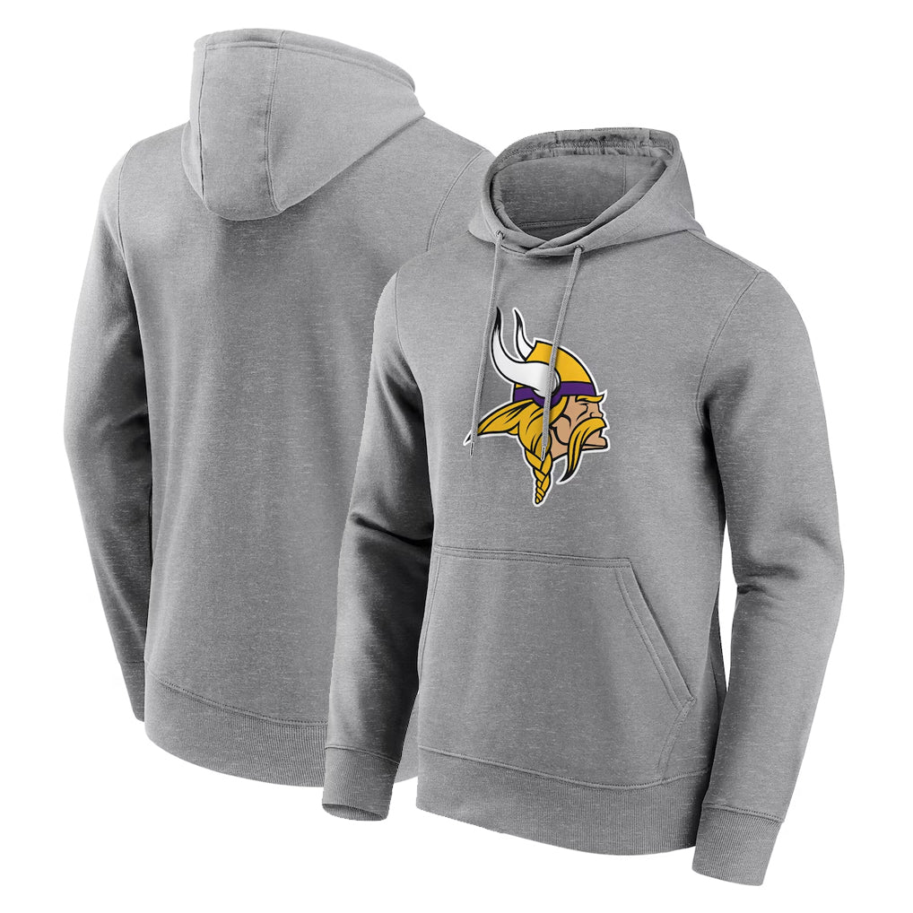 Yuxns M.Vikings Gray LOGO Pullover Hoodies Blank Player Home Game Stitched Jerseys