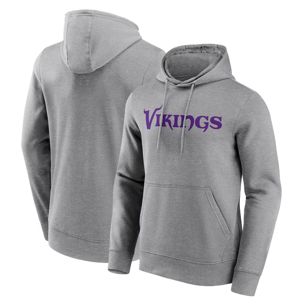 Yuxns M.Vikings Gray LOGO Pullover Hoodies Home Game Blank Player Stitched Jerseys