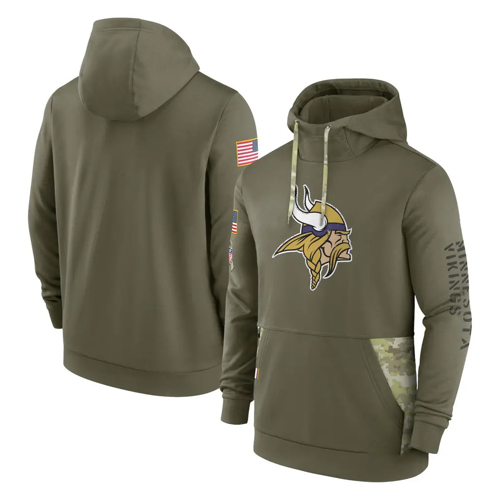 Yuxns M.Vikings Olive Salute to Service Pullover Hoodies Blank Player Stitched Jerseys