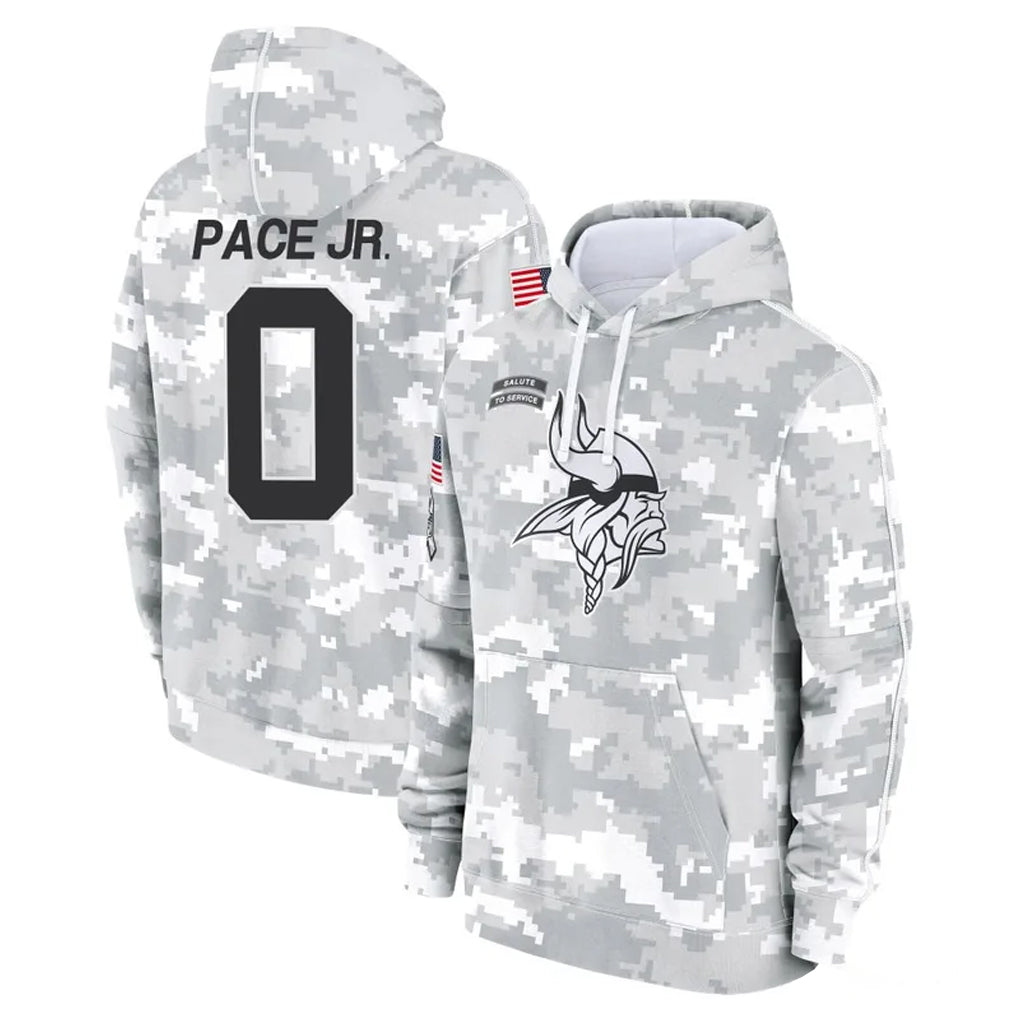 Yuxns M.Vikings #0 Ivan Pace Jr. Player Arctic Camo Salute to Service Pullover Hoodies Limited Game Stitched Jerseys
