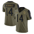 Yuxns M.Vikings #14 Jauan Jennings Player Olive Salute To Service Limited Game Stitched Jerseys