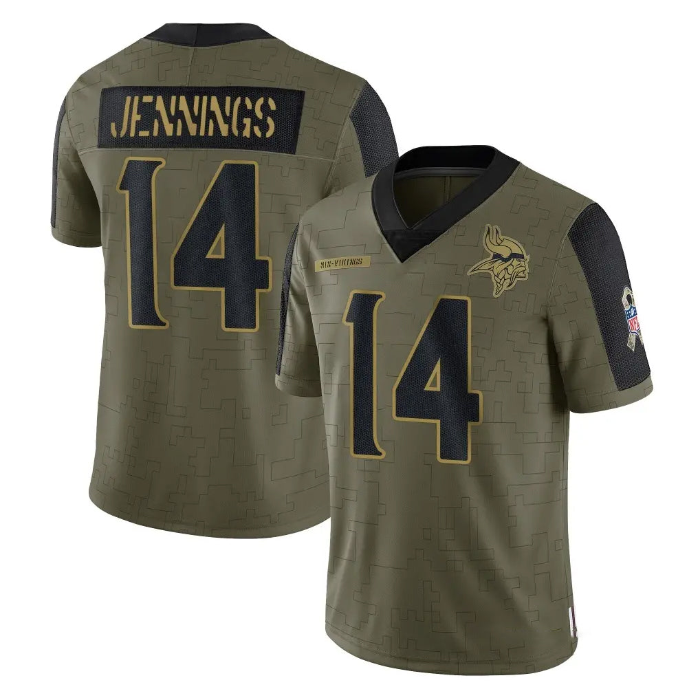 Yuxns M.Vikings #14 Jauan Jennings Player Olive Salute To Service Limited Game Stitched Jerseys
