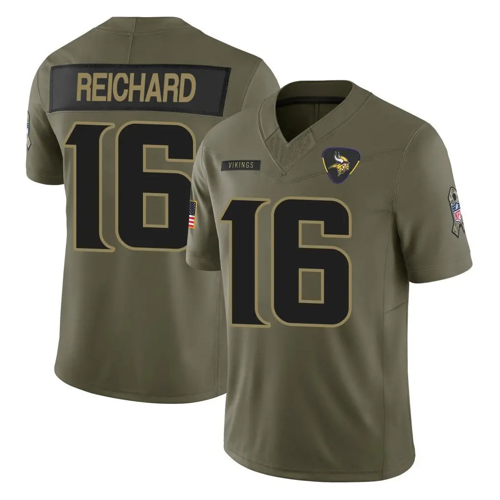 Yuxns M.Vikings #16 Will Reichard Player Olive 2025 Salute To Service Limited Game Stitched Jerseys