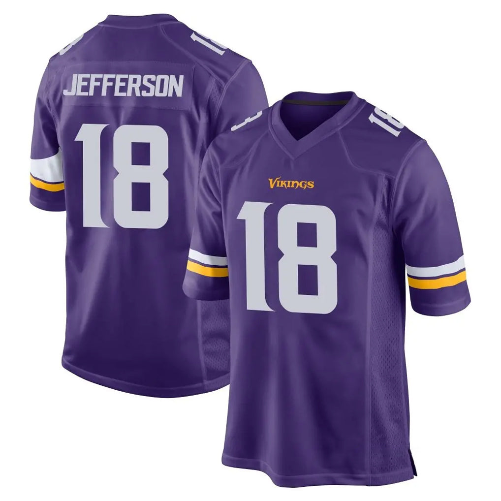 Yuxns M.Vikings #18 Justin Jefferson Player Purple Home Game Stitched Jerseys