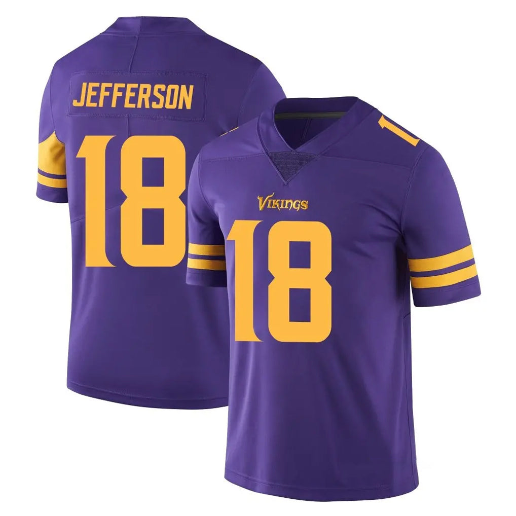 Yuxns M.Vikings #18 Justin Jefferson Player Purple Limited Color Rush Home Game Stitched Jerseys