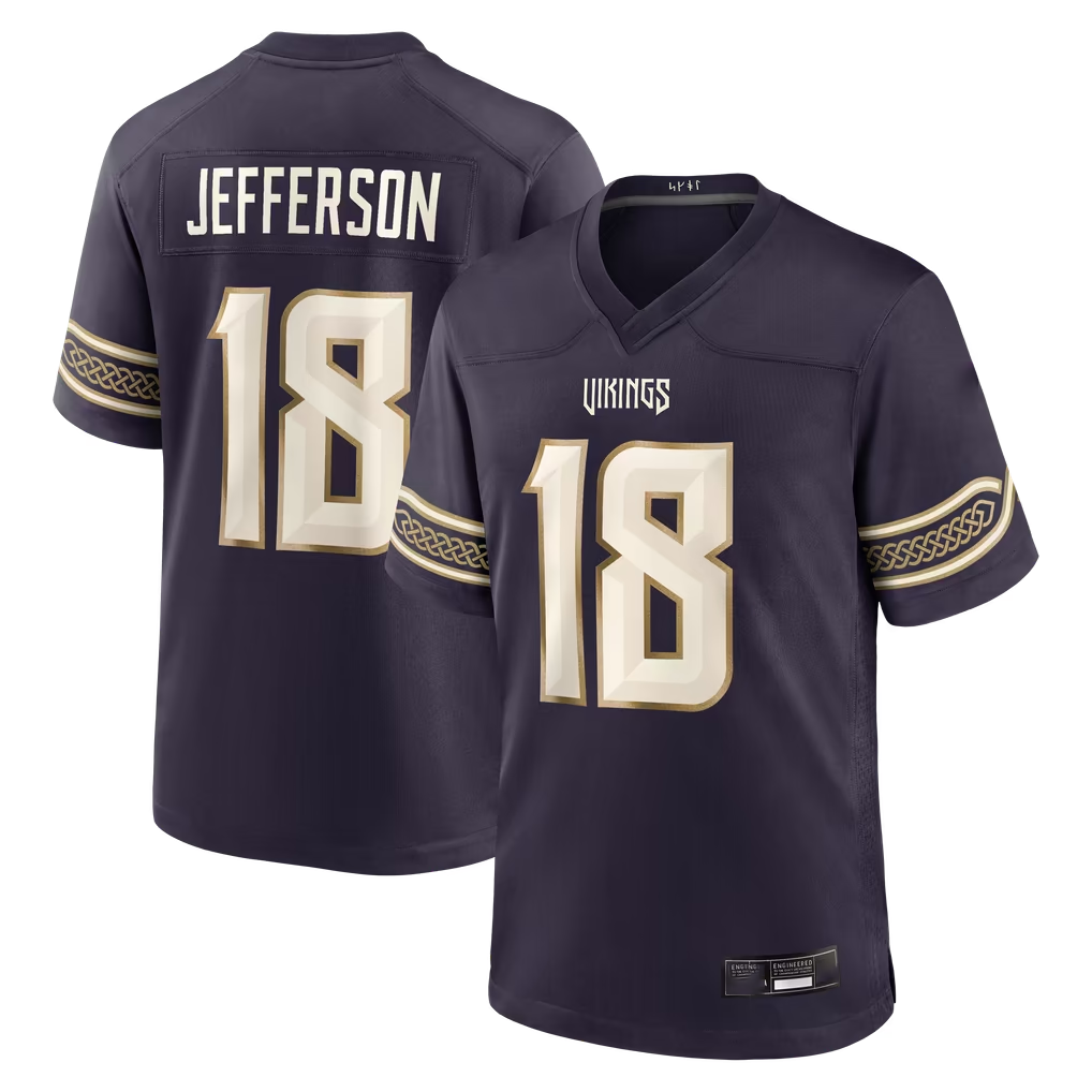 Yuxns M.Vikings #18 Justin Jefferson Purple 2026 Rivalries Collection Game Stitched Jerseys