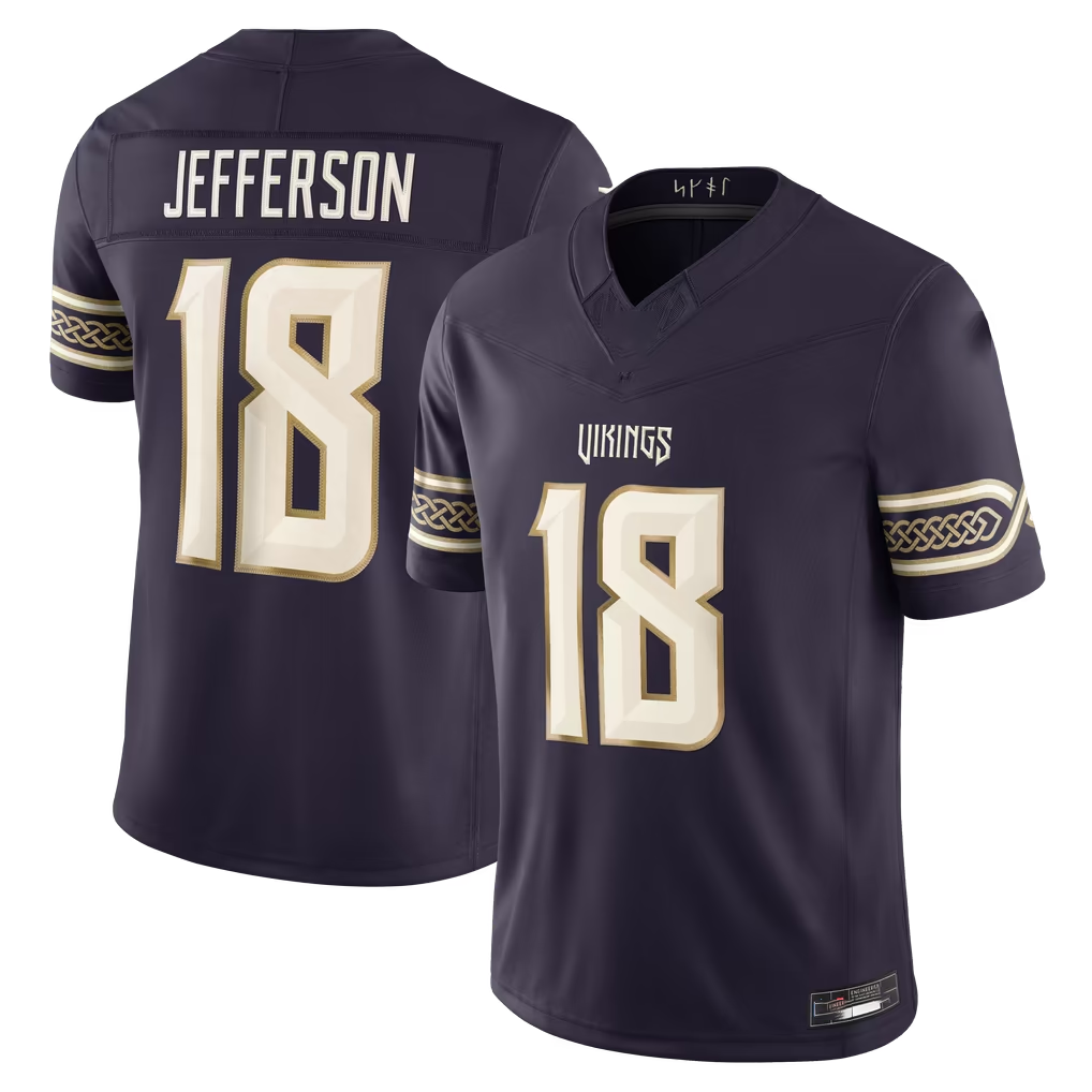 Yuxns M.Vikings #18 Justin Jefferson Purple 2026 Rivalries Collection Limited Stitched Jerseys