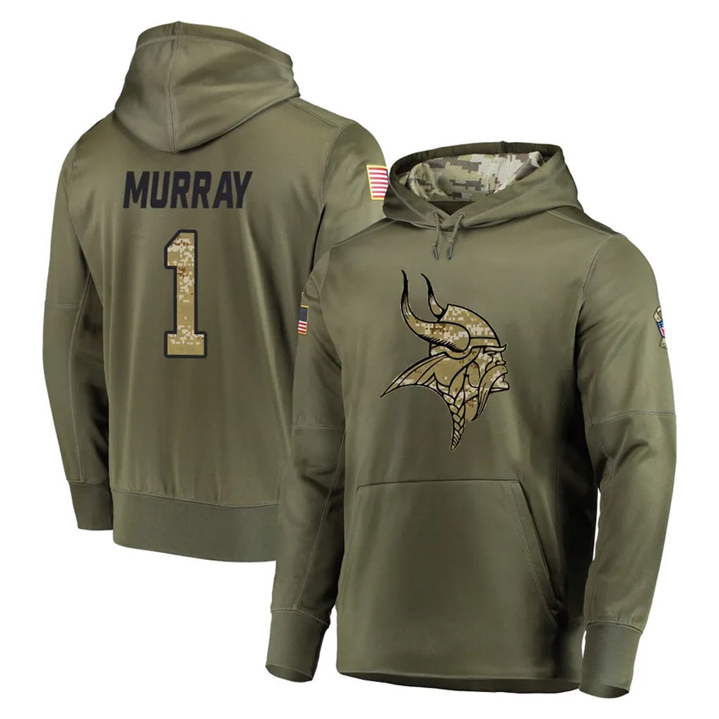 Yuxns M.Vikings #1 Kyler Murray Player Olive Salute to Service Pullover Hoodies Home Game Stitched Jerseys