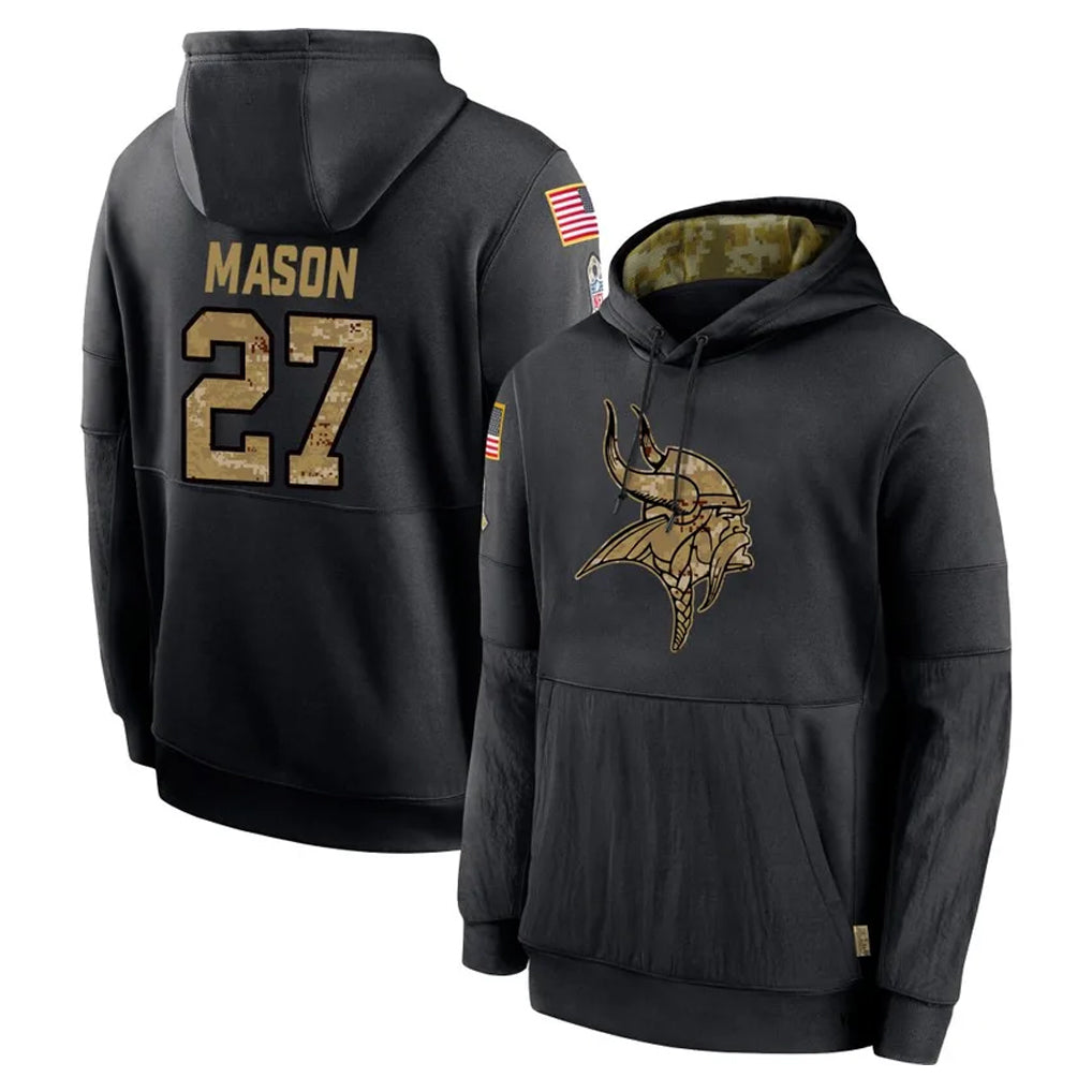 Yuxns M.Vikings #27 Jordan Mason Player Black Salute to Service Hoodies Limited Game Stitched Jerseys
