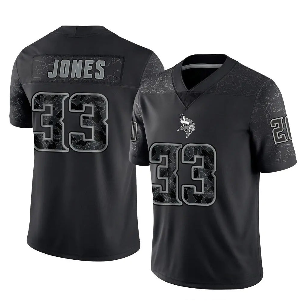 Yuxns M.Vikings #33 Aaron Jones Sr. Player Black Reflective LImited Home Game Stitched Jerseys
