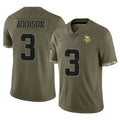 Yuxns M.Vikings #3 Jordan Addison Player Olive Salute To Service Limited Stitched Jerseys