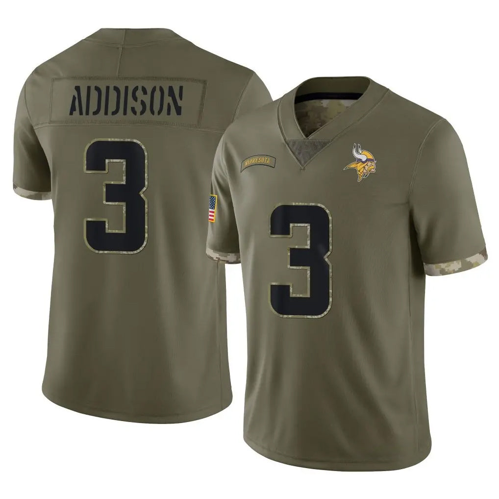Yuxns M.Vikings #3 Jordan Addison Player Olive Salute To Service Limited Stitched Jerseys