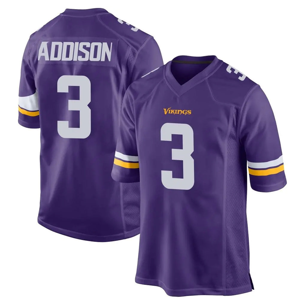 Yuxns M.Vikings #3 Jordan Addison Player Purple Home Game Stitched Jerseys