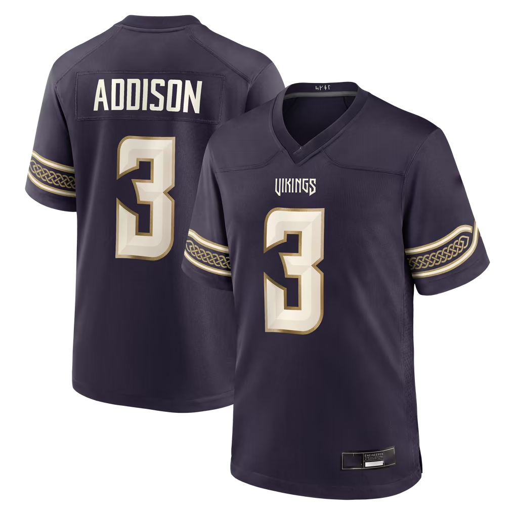 Yuxns M.Vikings #3 Jordan Addison Purple 2026 Rivalries Collection Game Stitched Jerseys