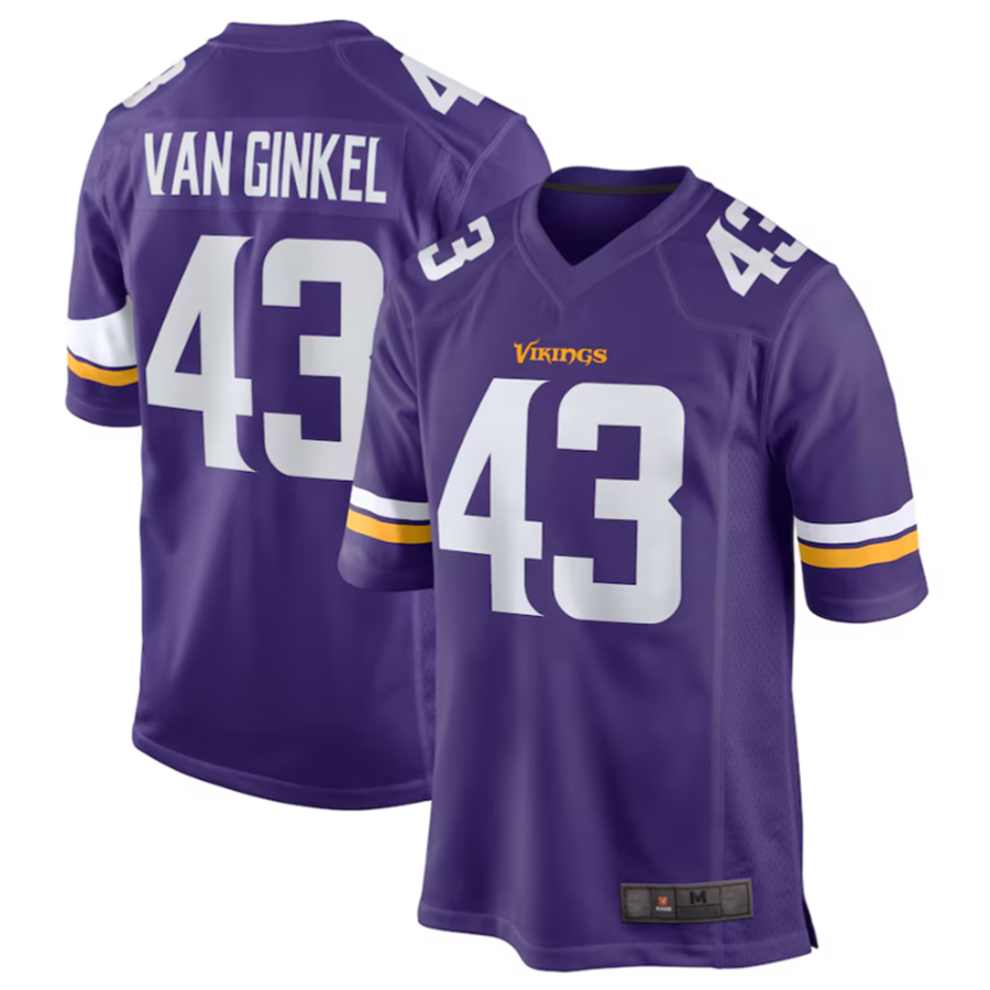 Yuxns MN.Vikings #43 Andrew Van Ginkel Purple Team Game Jersey Stitched American Stitched Jerseys
