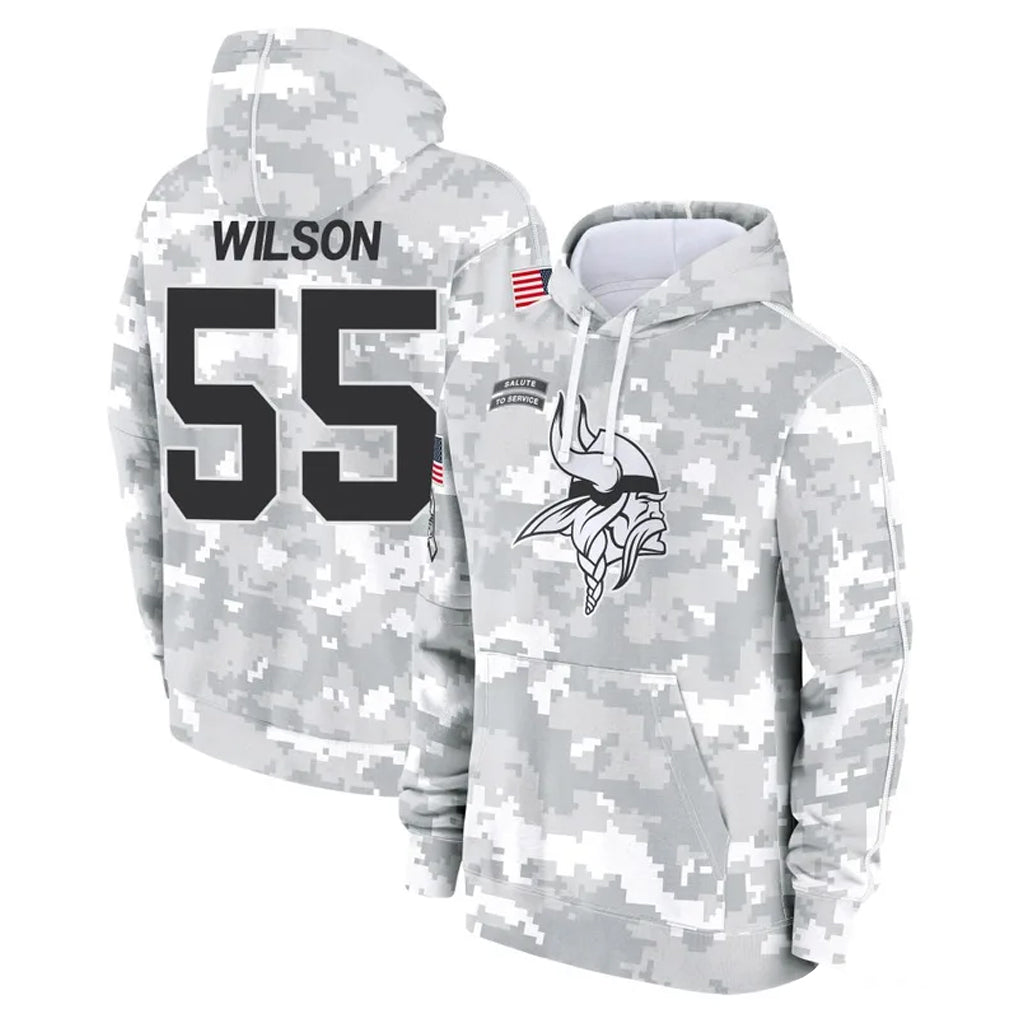 Yuxns M.Vikings #55 Eric Wilson Player Arctic Camo Salute to Service Pullover Hoodies Limited Game Stitched Jerseys