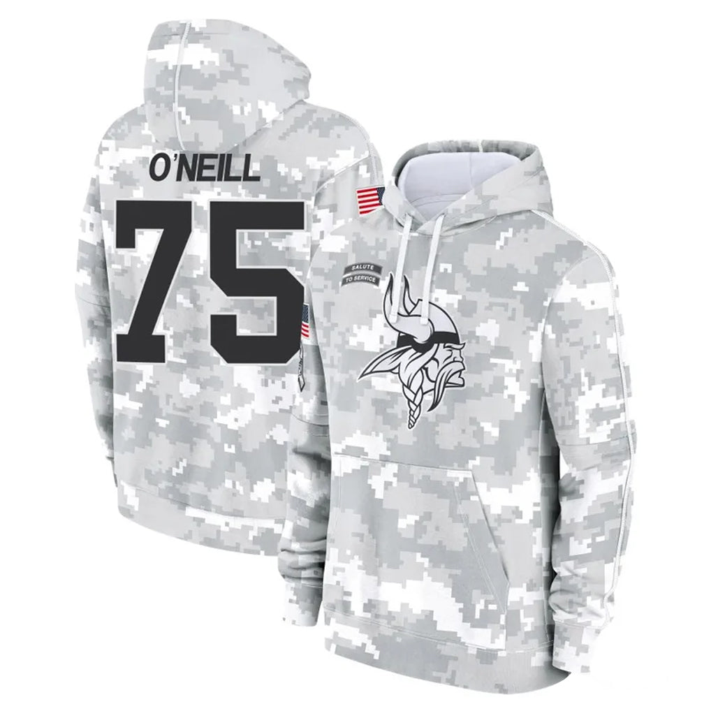 Yuxns M.Vikings #75 Brian O'Neill Player Arctic Camo Salute to Service Pullover Hoodies Limited Game Stitched Jerseys