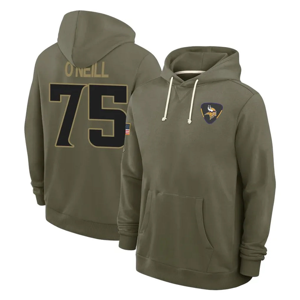 Yuxns M.Vikings #75 Brian O'Neill Player Olive Salute to Service Pullover Hoodies Limited Stitched Jerseys