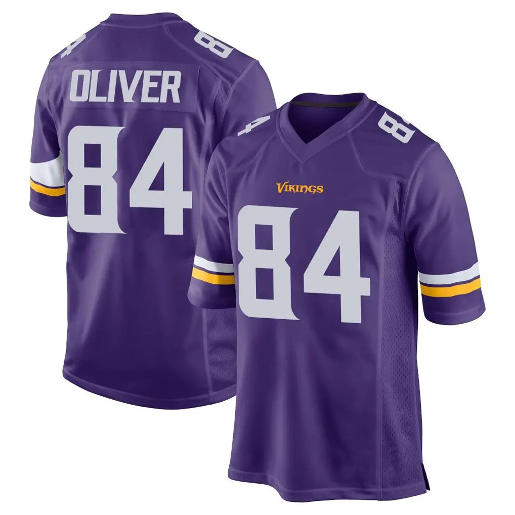 Yuxns M.Vikings #84 Josh Oliver Player Purple Home Game Stitched Jerseys