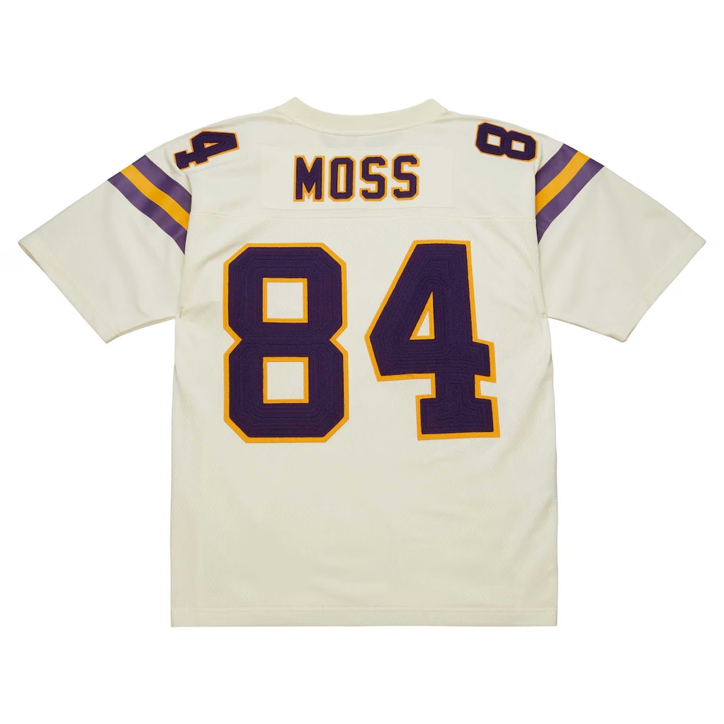 Yuxns M.Vikings  #84 Randy Moss Mitchell & Ness Cream Chainstitch Legacy Stitched Jerseys