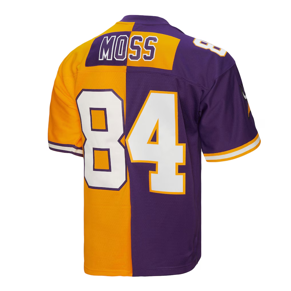 Yuxns M.Vikings #84 Randy Moss Mitchell & Ness PurpleGold 1998 Split Legacy Replica Puhic Stitched Jerseys
