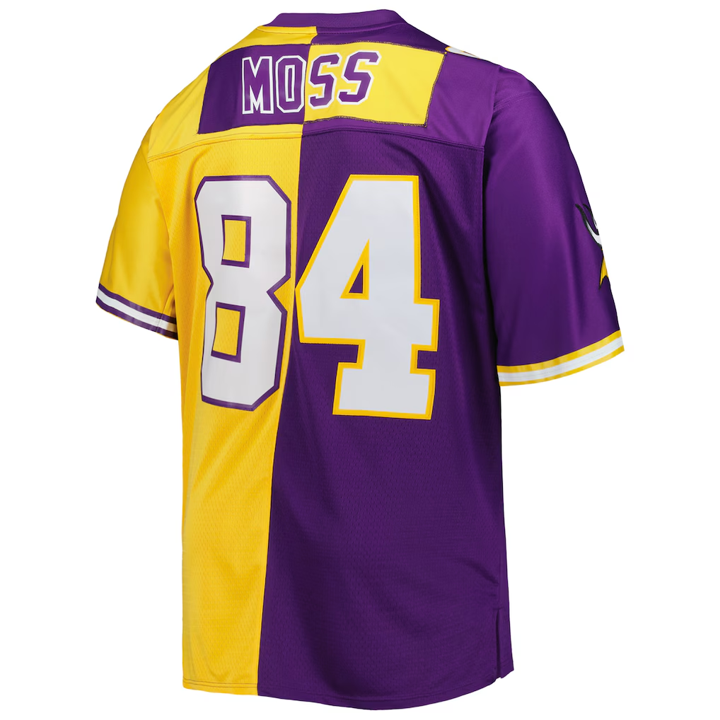 Yuxns M.Vikings #84 Randy Moss Mitchell & Ness PurpleGold Big & Tall Split Legacy Retired Player Replica Stitched Jerseys