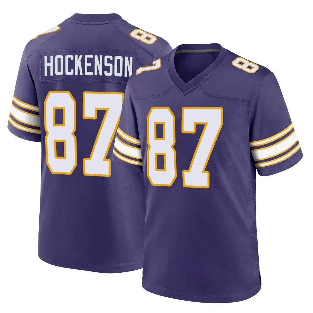 Yuxns M.Vikings #87 T.J. Hockenson Player Purple Classic Home Game Stitched Jerseys