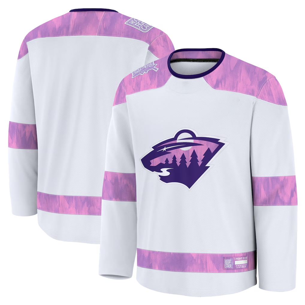 Yuxns M.Wild White 2024 Hockey Fights Cancer Practice Jerseys