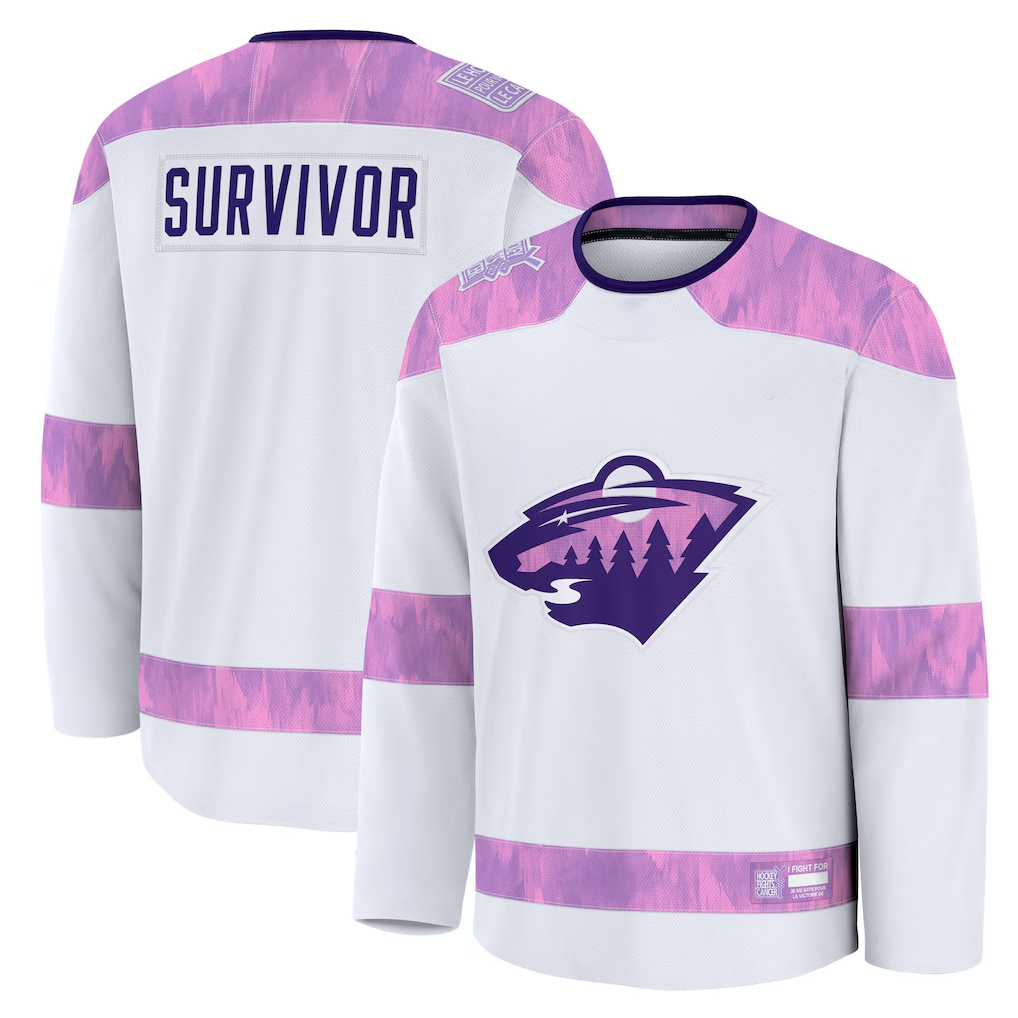 Yuxns M.Wild White Hockey Fights Cancer Survivor Practice Jerseys