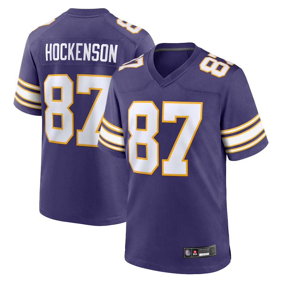 Yuxns MN.Vikings Secondary Alternate Game Football Jerseys - Purple - #87 T.J. Hockenson Player Stitched Jerseys