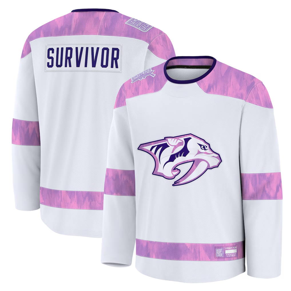 Yuxns N.Predators White Hockey Fights Cancer Survivor Practice Jerseys