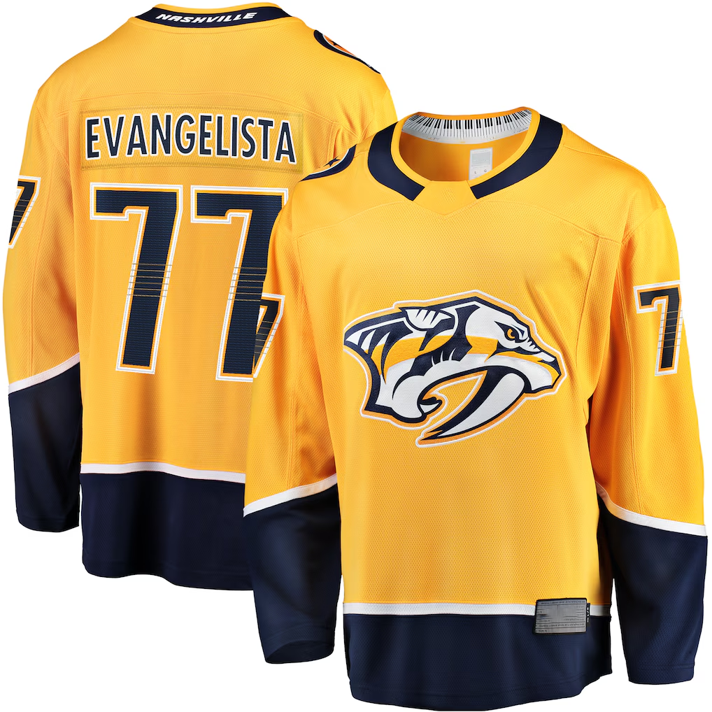 Yuxns N.Predators #77 Luke Evangelista Gold Premier Breakaway Player Jerseys