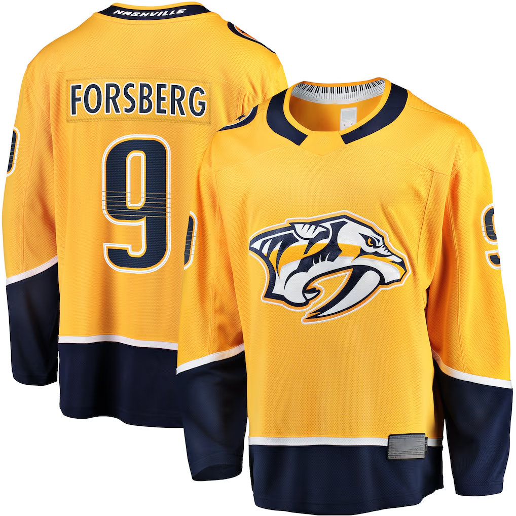 Yuxns N.Predators #9 Filip Forsberg Gold Home Breakaway Jerseys