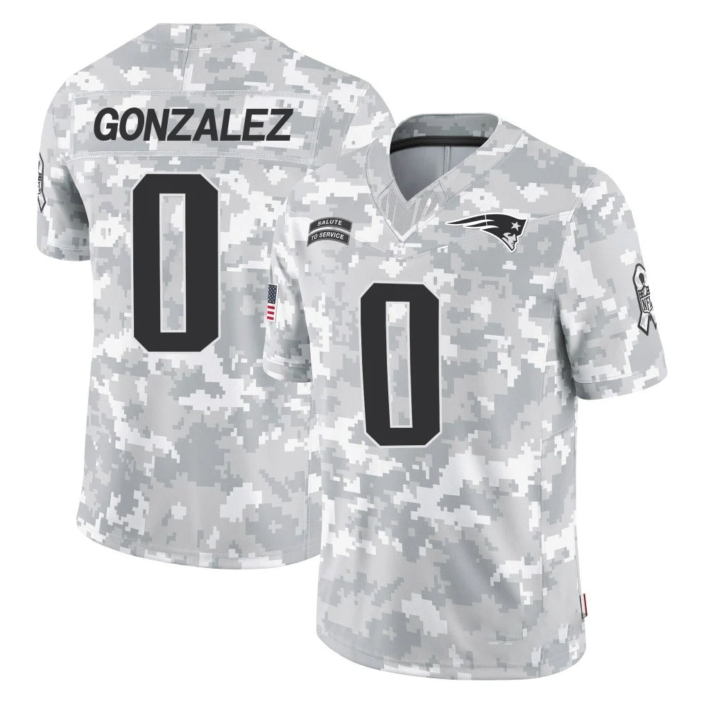 Yuxns NE.Patriots #0 Christian Gonzalez Player Arctic Camo Salute To Service Limited Game Stitched Jerseys