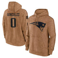 Yuxns NE.Patriots #0 Christian Gonzalez Player Brown Salute to Service Pullover Hoodies Limited Game Stitched Jerseys