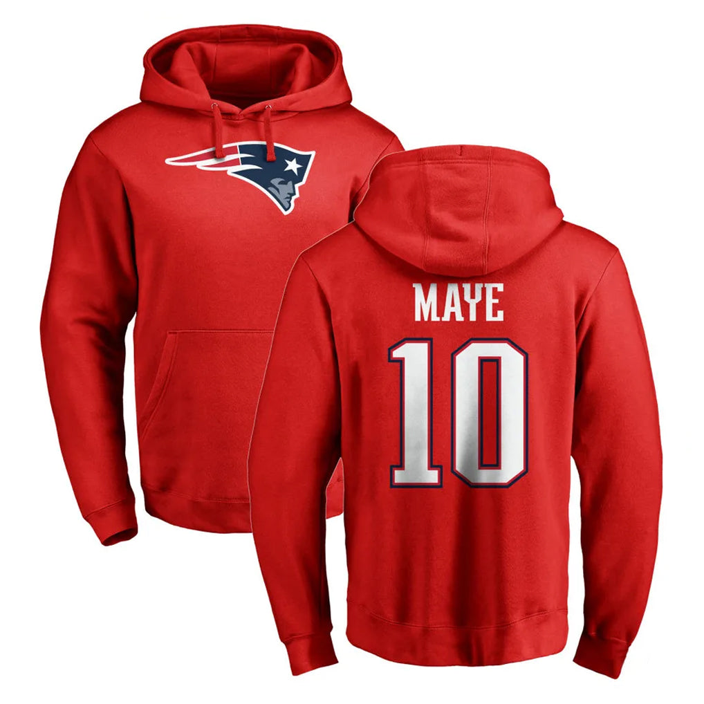 Yuxns NE.Patriots #10 Drake Maye Player Red LOGO Pullover Hoodies Home Game Stitched Jerseys