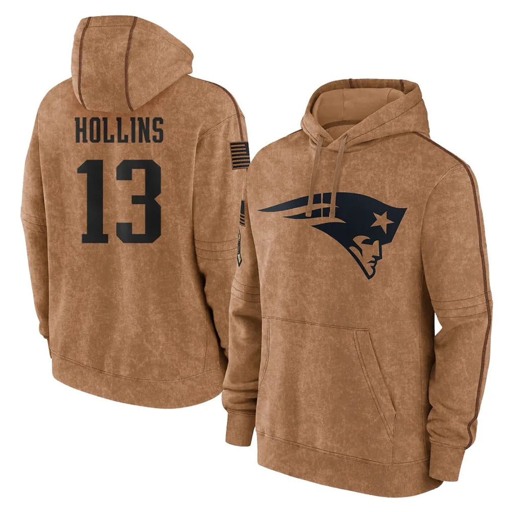Yuxns NE.Patriots #13 Mack Hollins Player Brown Salute to Service Pullover Hoodies Limited Game Stitched Jerseys