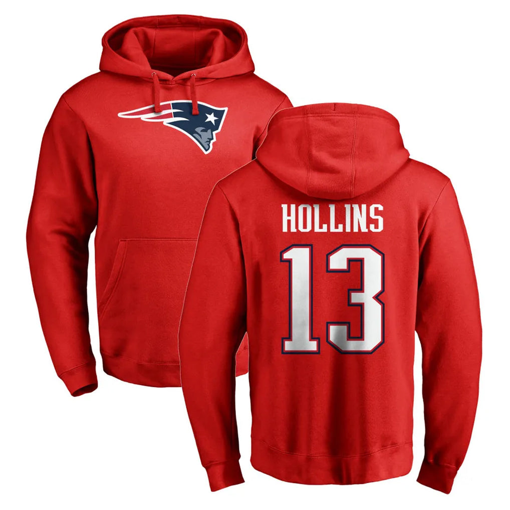 Yuxns NE.Patriots #13 Mack Hollins Player Red LOGO Pullover Hoodies Home Game Stitched Jerseys