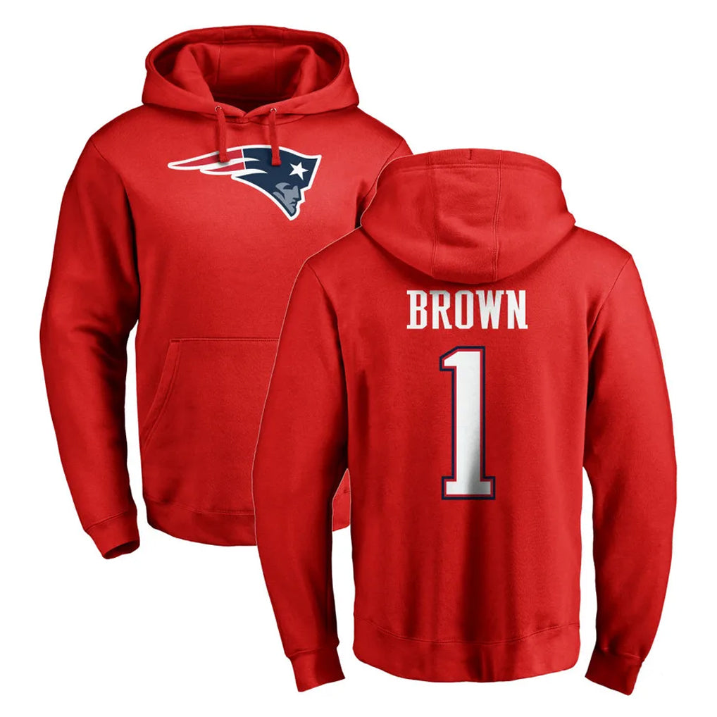 Yuxns NE.Patriots #1 A.J. Brown Player Red LOGO Pullover Hoodies Home Game Stitched Jerseys