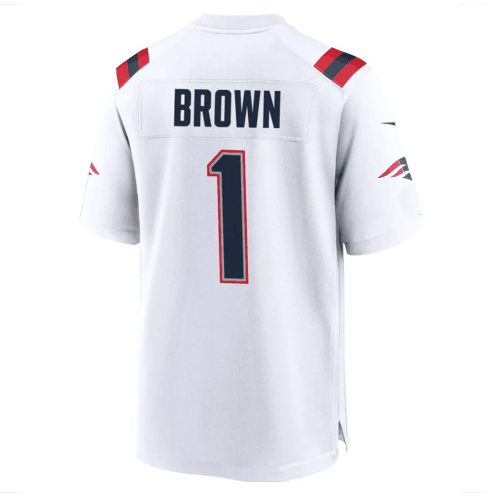 Yuxns NE.Patriots #1 A.J. Brown Player White Home Game Stitched Jerseys