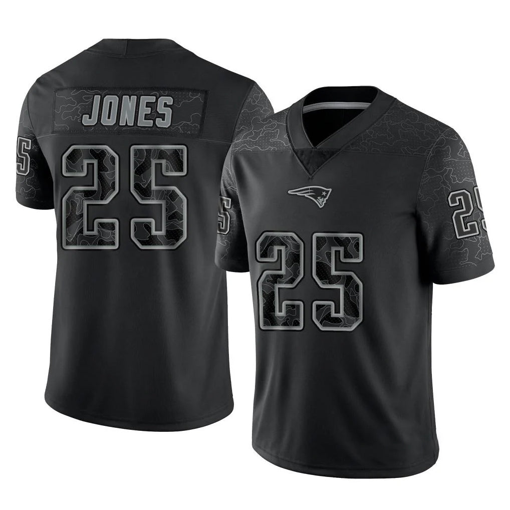 Yuxns NE.Patriots #25 Marcus Jones Player Black Reflective LImited Home Game Stitched Jerseys