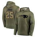 Yuxns NE.Patriots #25 Marcus Jones Player Olive Salute to Service Pullover Hoodies Home Game Stitched Jerseys