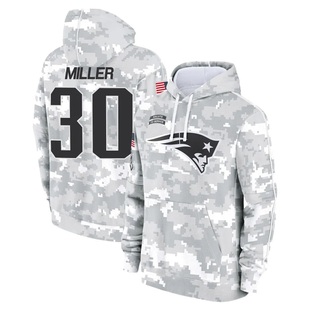 Yuxns NE.Patriots #30 Jam Miller Player Arctic Camo Salute to Service Pullover Hoodies Limited Game Stitched Jerseys