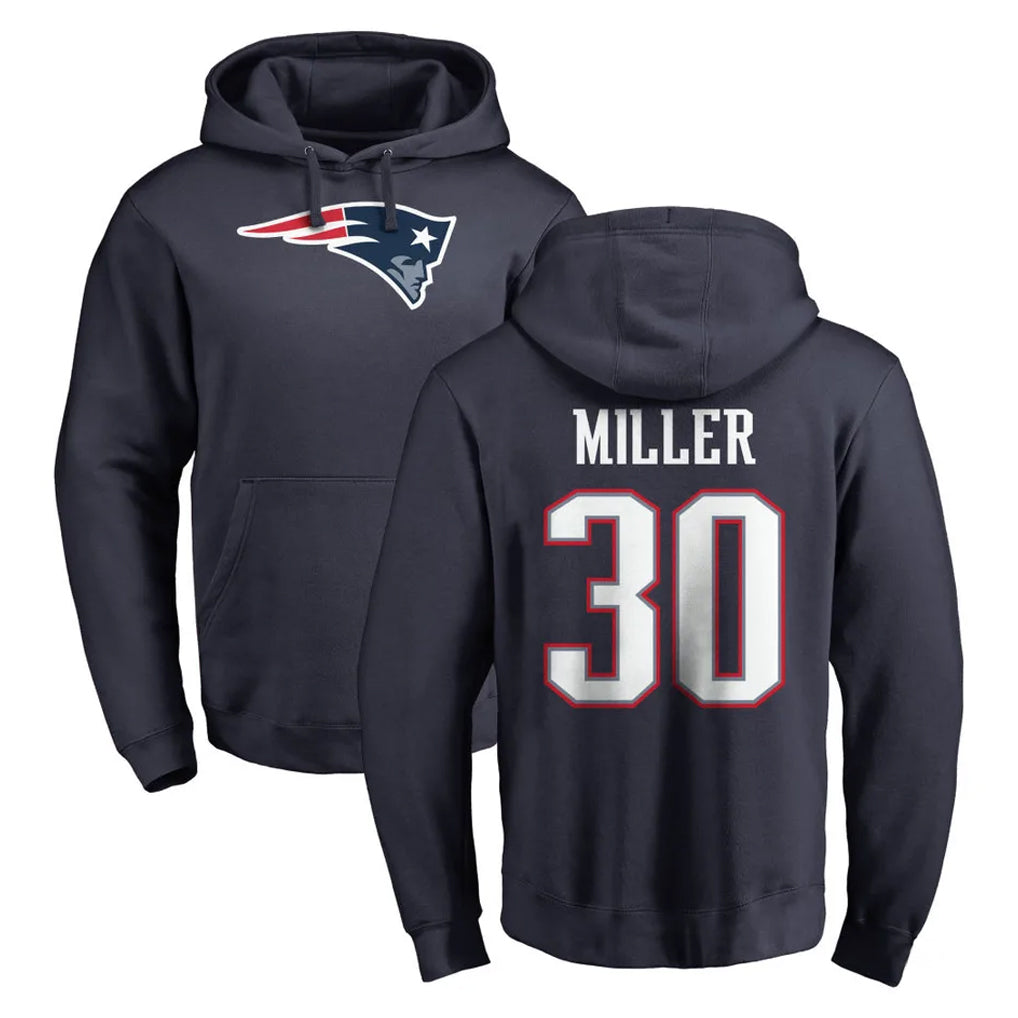 Yuxns NE.Patriots #30 Jam Miller Player Navy LOGO Pullover Hoodies Home Game Stitched Jerseys