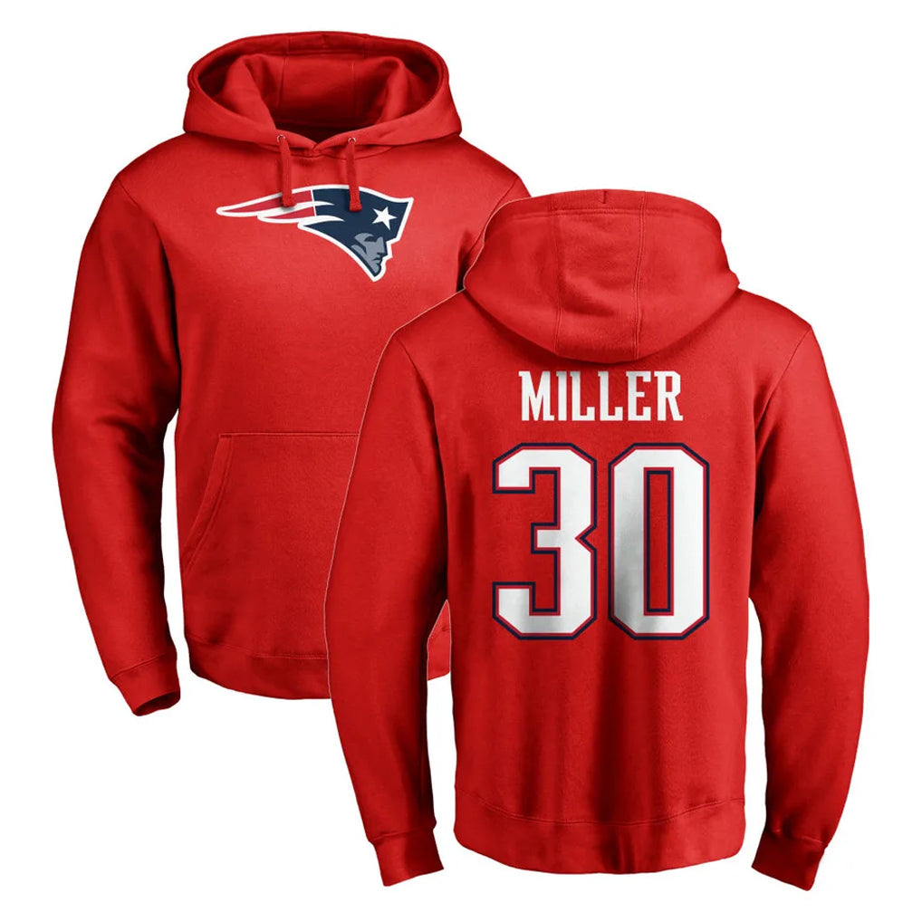 Yuxns NE.Patriots #30 Jam Miller Player Red LOGO Pullover Hoodies Home Game Stitched Jerseys