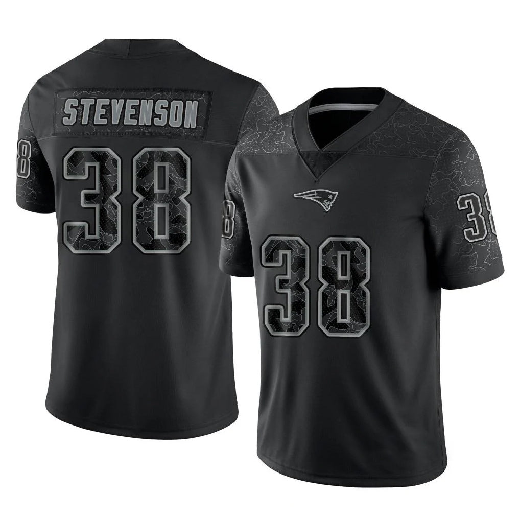 Yuxns NE.Patriots #38 Rhamondre Stevenson Player Black Reflective LImited Home Game Stitched Jerseys